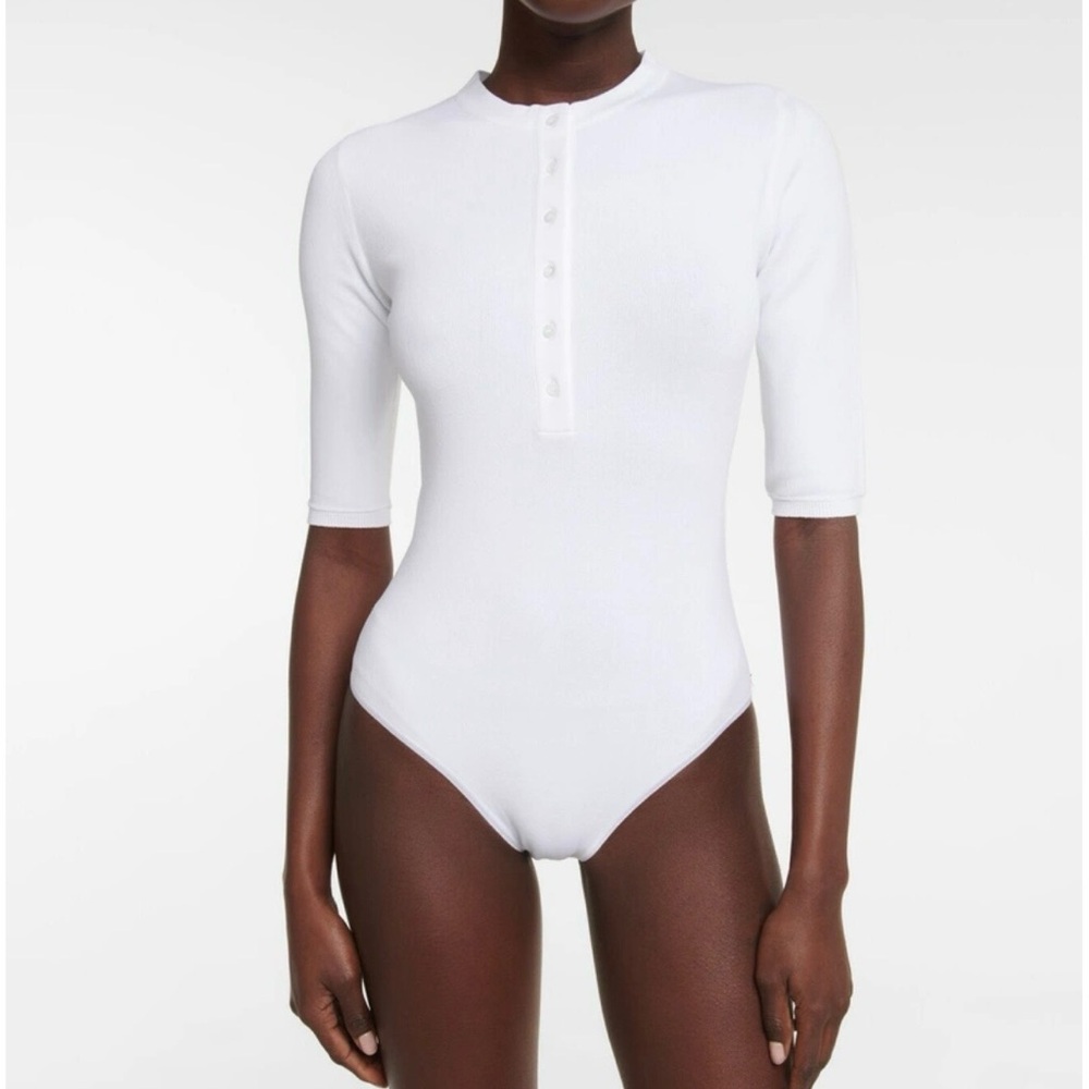 Alaia Elegant White Buttoned Bodysuit
